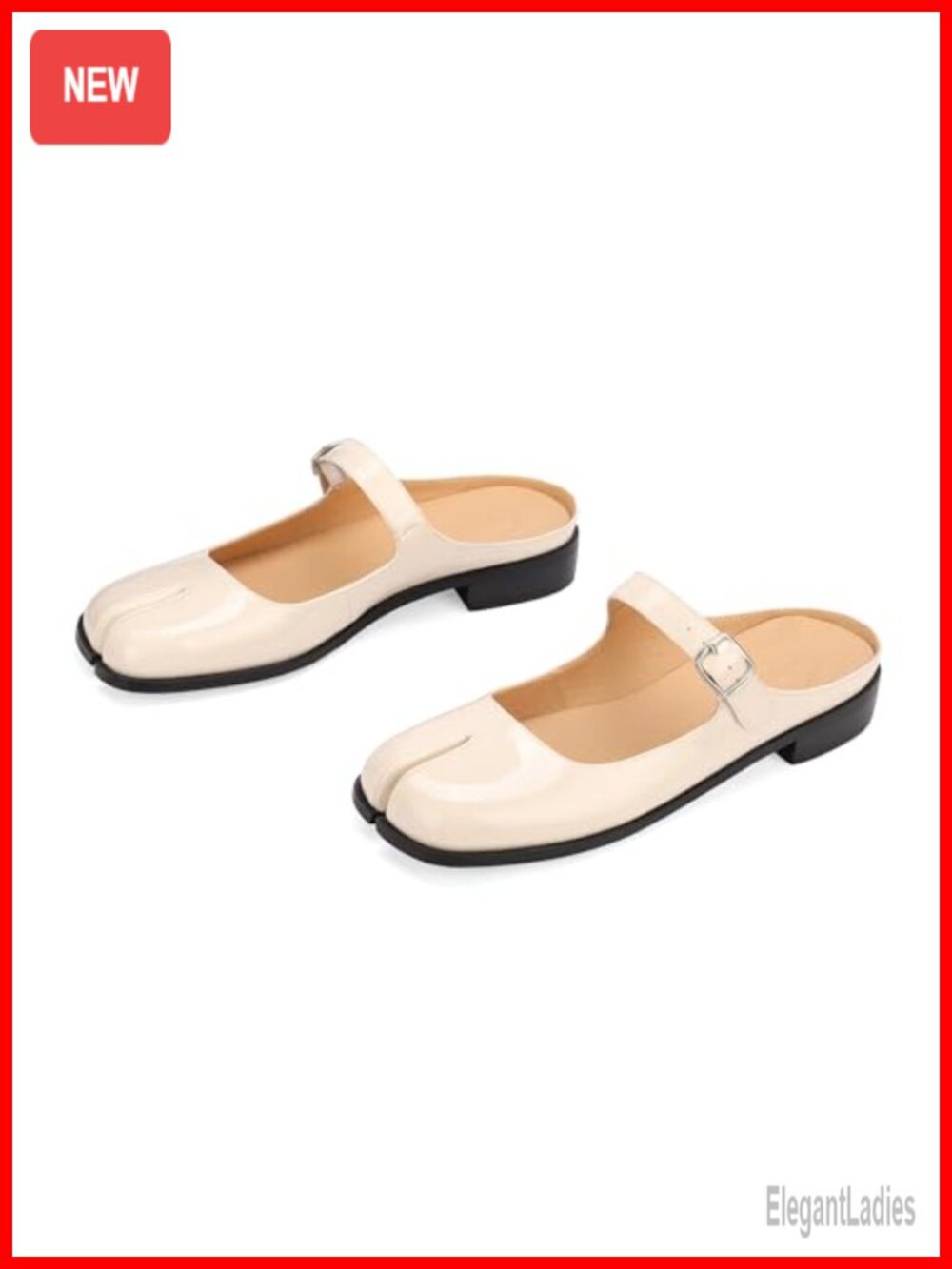 Split Toe Faux Leather Mary Jane Mules Slingback Slip On Casual Flats
